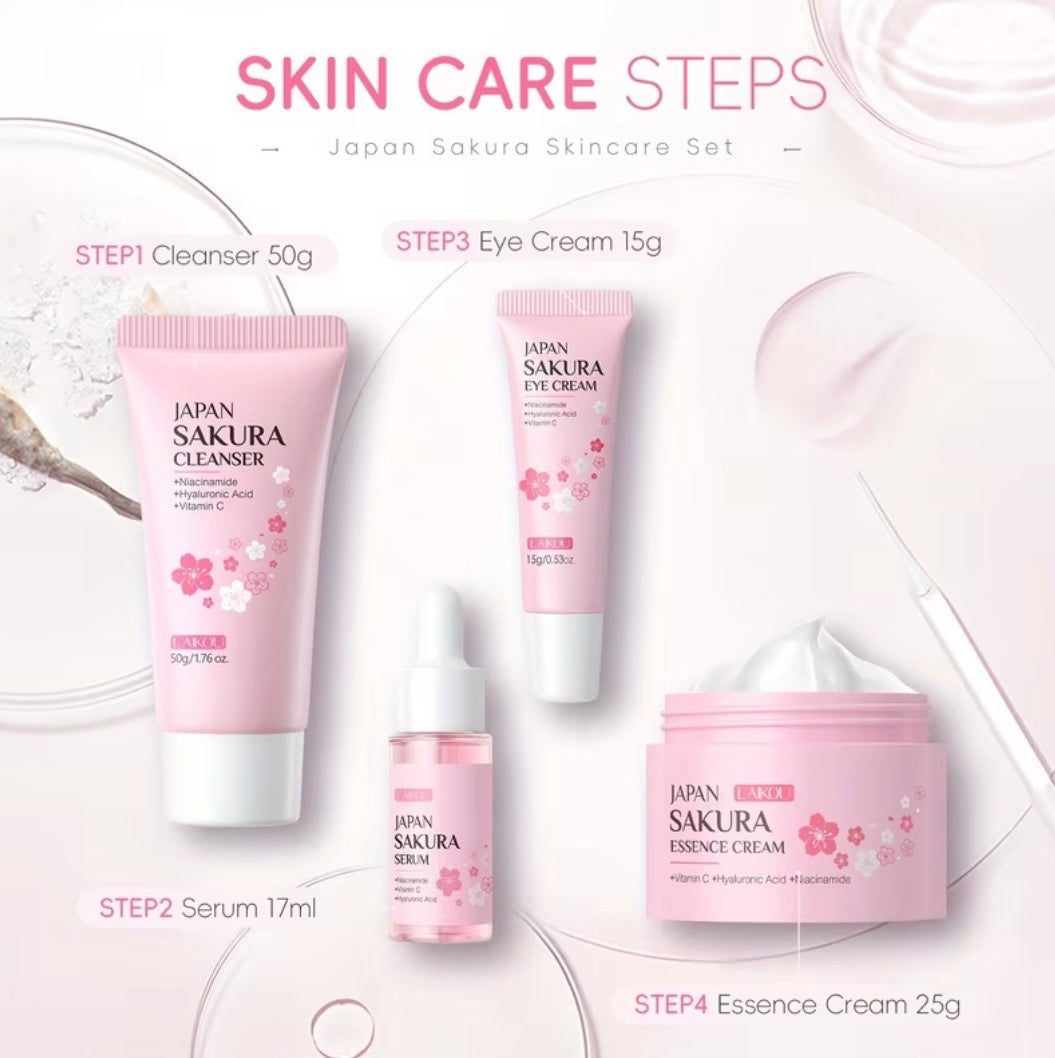 LAIKOU Sakura Cherry Blossom Skincare Set – 4 Piece Daily Care Collection