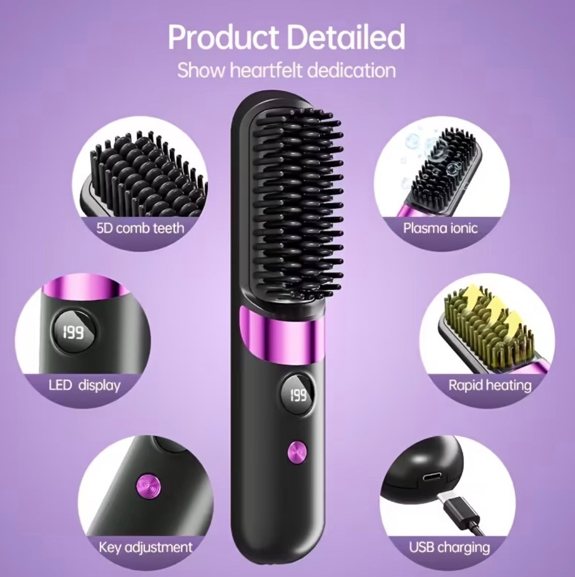 Wireless Heated Styling Comb – Straighten, Curl & Refresh on the Go