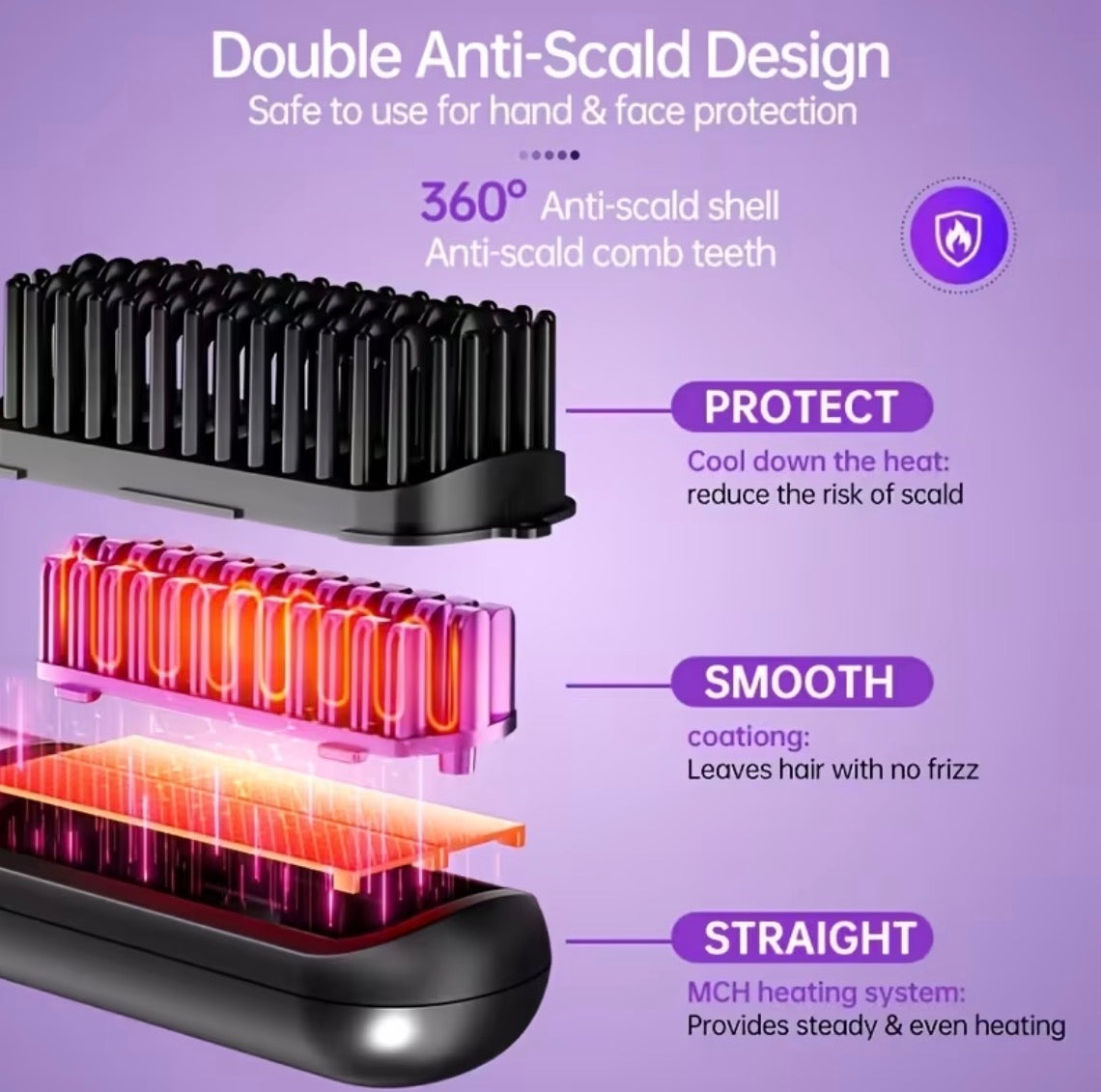 Wireless Heated Styling Comb – Straighten, Curl & Refresh on the Go